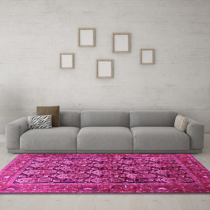 Machine Washable Persian Pink Traditional Rug in a Living Room, wshtr608pnk