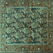 Square Machine Washable Persian Turquoise Traditional Area Rugs, wshtr608turq