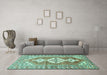 Machine Washable Persian Turquoise Traditional Area Rugs in a Living Room,, wshtr609turq