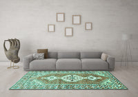 Machine Washable Persian Turquoise Traditional Rug, wshtr609turq