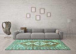 Machine Washable Persian Turquoise Traditional Area Rugs in a Living Room,, wshtr609turq
