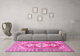 Machine Washable Persian Pink Traditional Rug in a Living Room, wshtr609pnk