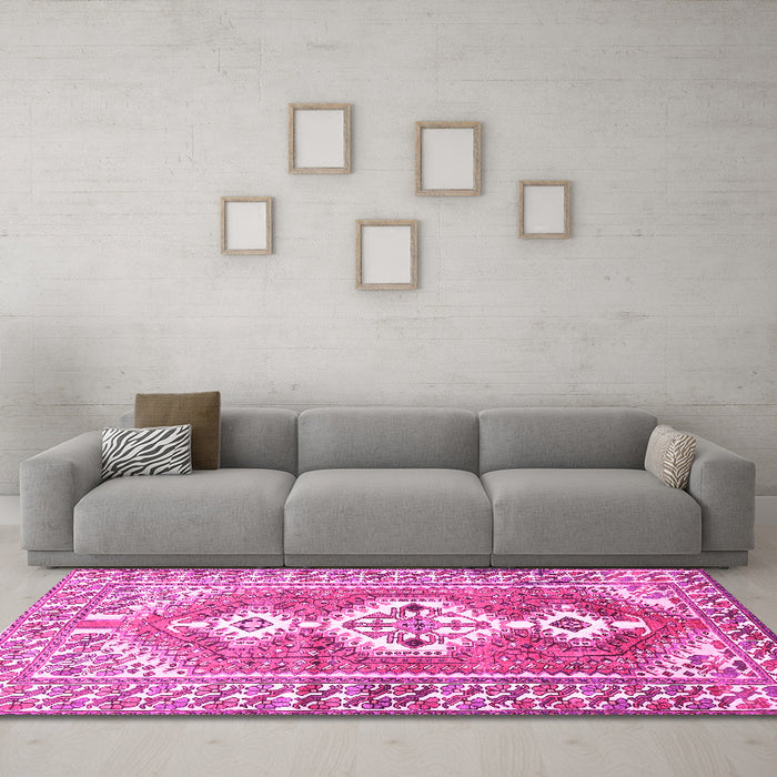 Machine Washable Persian Pink Traditional Rug in a Living Room, wshtr609pnk