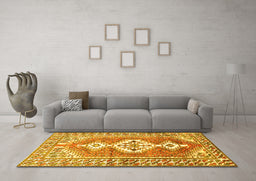 Machine Washable Persian Yellow Traditional Rug in a Living Room, wshtr609yw