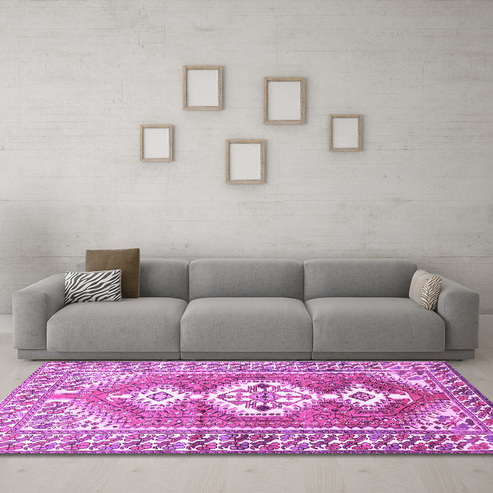 Machine Washable Persian Purple Traditional Area Rugs in a Living Room, wshtr609pur