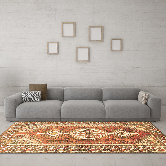 Machine Washable Persian Brown Traditional Rug in a Living Room,, wshtr609brn