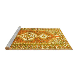 Sideview of Machine Washable Persian Yellow Traditional Rug, wshtr609yw