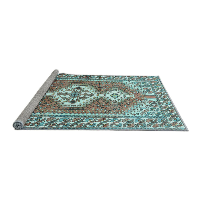 Sideview of Machine Washable Persian Light Blue Traditional Rug, wshtr609lblu