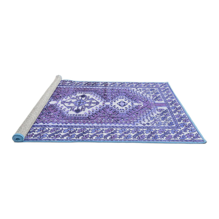 Sideview of Machine Washable Persian Blue Traditional Rug, wshtr609blu