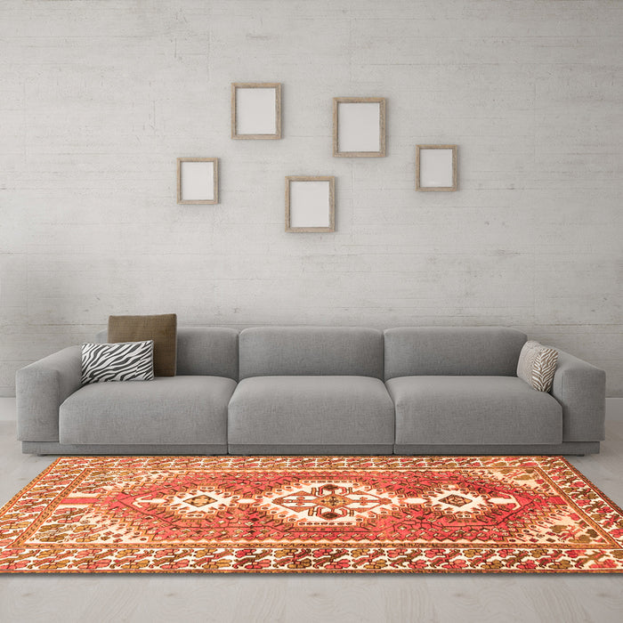 Machine Washable Persian Orange Traditional Area Rugs in a Living Room, wshtr609org