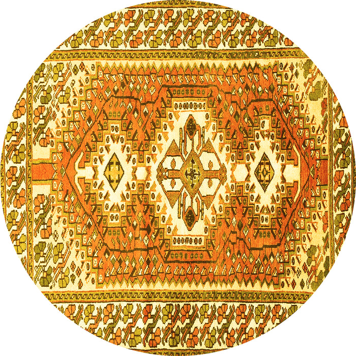 Round Persian Yellow Traditional Rug, tr609yw