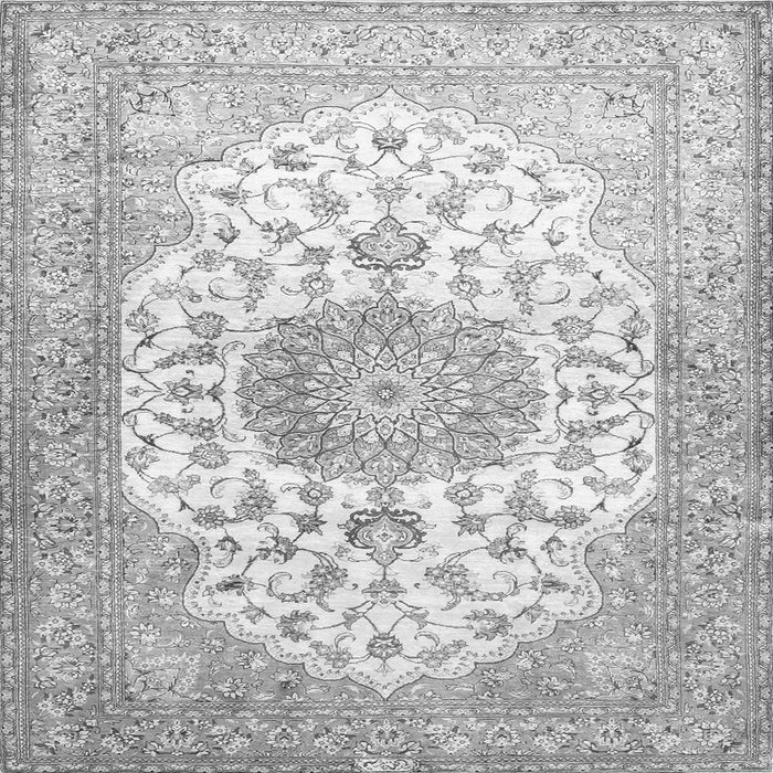 Round Machine Washable Medallion Gray Traditional Rug, wshtr60gry