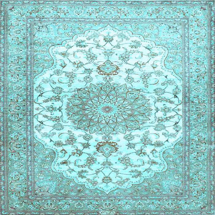 Square Machine Washable Medallion Light Blue Traditional Rug, wshtr60lblu