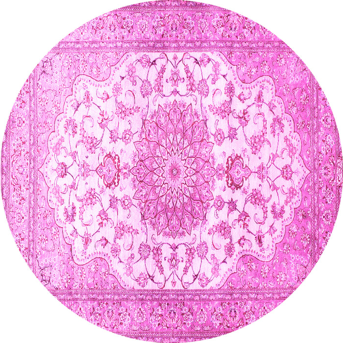 Round Machine Washable Medallion Pink Traditional Rug, wshtr60pnk