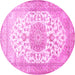 Round Machine Washable Medallion Pink Traditional Rug, wshtr60pnk