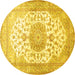 Round Machine Washable Medallion Yellow Traditional Rug, wshtr60yw