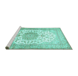 Sideview of Machine Washable Medallion Turquoise Traditional Area Rugs, wshtr60turq