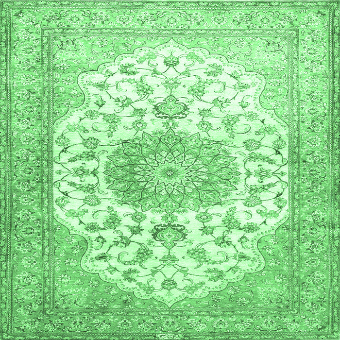 Square Machine Washable Medallion Emerald Green Traditional Area Rugs, wshtr60emgrn