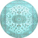 Round Machine Washable Medallion Light Blue Traditional Rug, wshtr60lblu