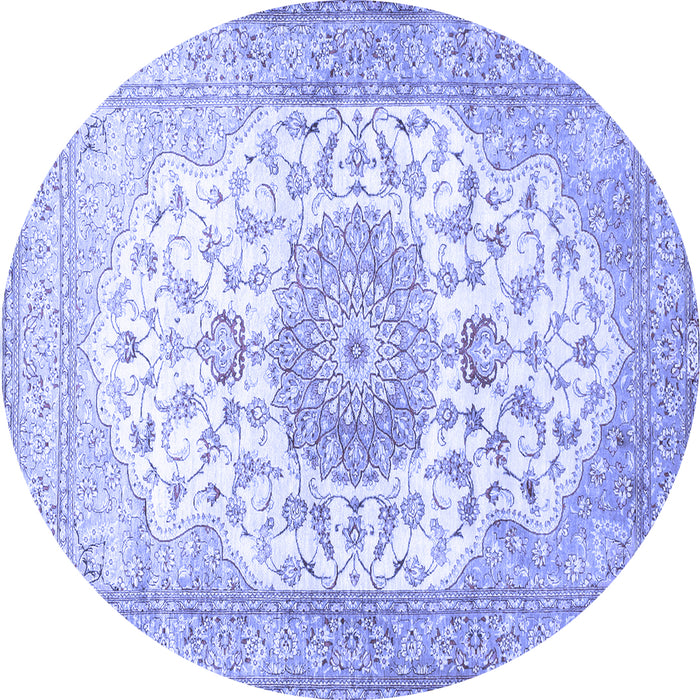 Round Machine Washable Medallion Blue Traditional Rug, wshtr60blu