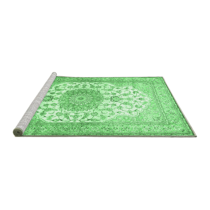 Sideview of Machine Washable Medallion Emerald Green Traditional Area Rugs, wshtr60emgrn
