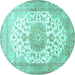 Round Machine Washable Medallion Turquoise Traditional Area Rugs, wshtr60turq