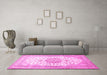 Machine Washable Medallion Pink Traditional Rug in a Living Room, wshtr60pnk