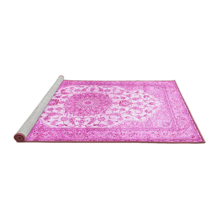 Sideview of Machine Washable Medallion Pink Traditional Rug, wshtr60pnk