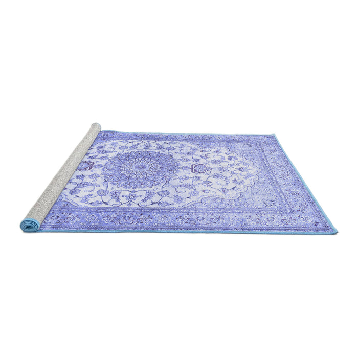 Sideview of Machine Washable Medallion Blue Traditional Rug, wshtr60blu