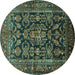 Round Machine Washable Persian Turquoise Traditional Area Rugs, wshtr610turq