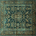 Square Machine Washable Persian Turquoise Traditional Area Rugs, wshtr610turq