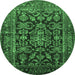 Round Machine Washable Persian Emerald Green Traditional Area Rugs, wshtr610emgrn