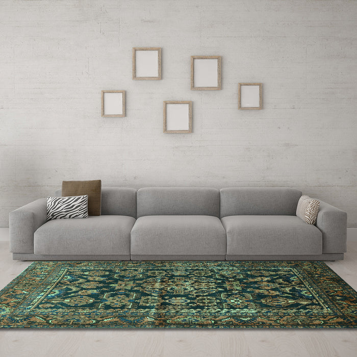 Machine Washable Persian Turquoise Traditional Area Rugs in a Living Room,, wshtr610turq