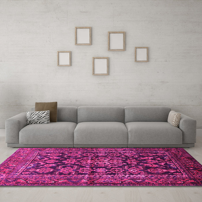 Machine Washable Persian Pink Traditional Rug in a Living Room, wshtr610pnk