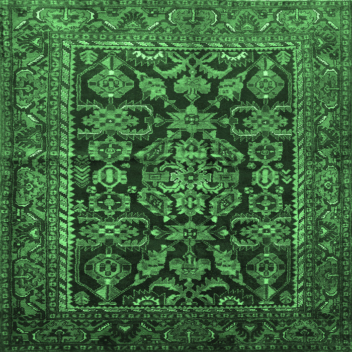 Square Machine Washable Persian Emerald Green Traditional Area Rugs, wshtr610emgrn