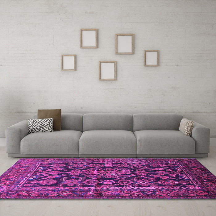Machine Washable Persian Purple Traditional Area Rugs in a Living Room, wshtr610pur