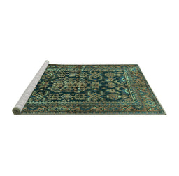 Sideview of Machine Washable Persian Turquoise Traditional Area Rugs, wshtr610turq