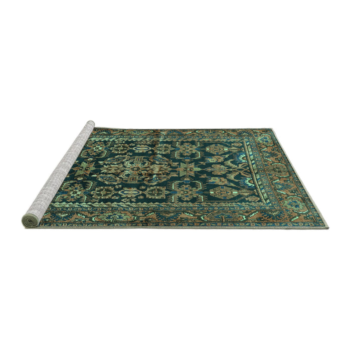 Sideview of Machine Washable Persian Turquoise Traditional Area Rugs, wshtr610turq