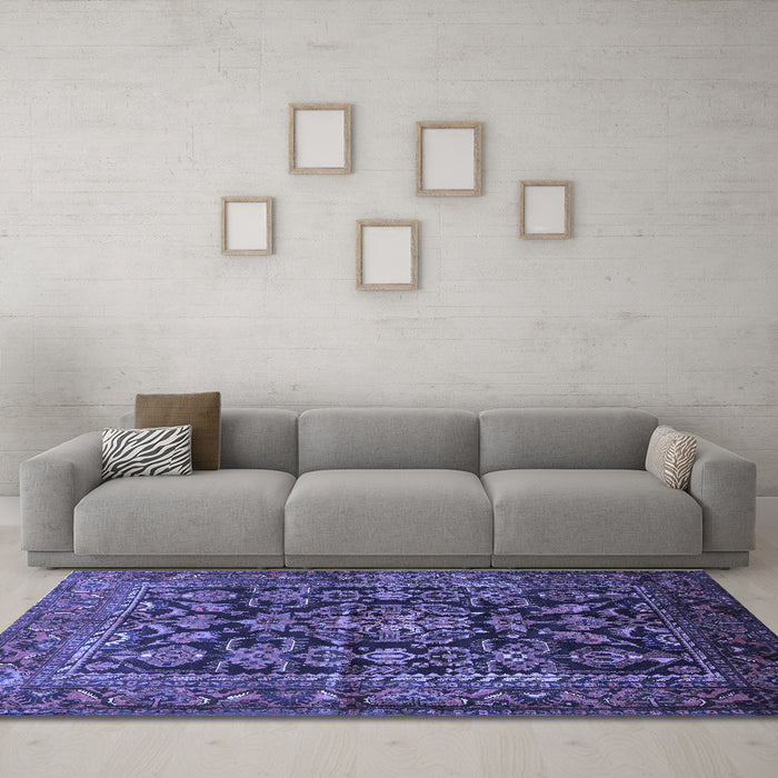 Machine Washable Persian Blue Traditional Rug in a Living Room, wshtr610blu