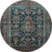 Round Machine Washable Persian Light Blue Traditional Rug, wshtr610lblu