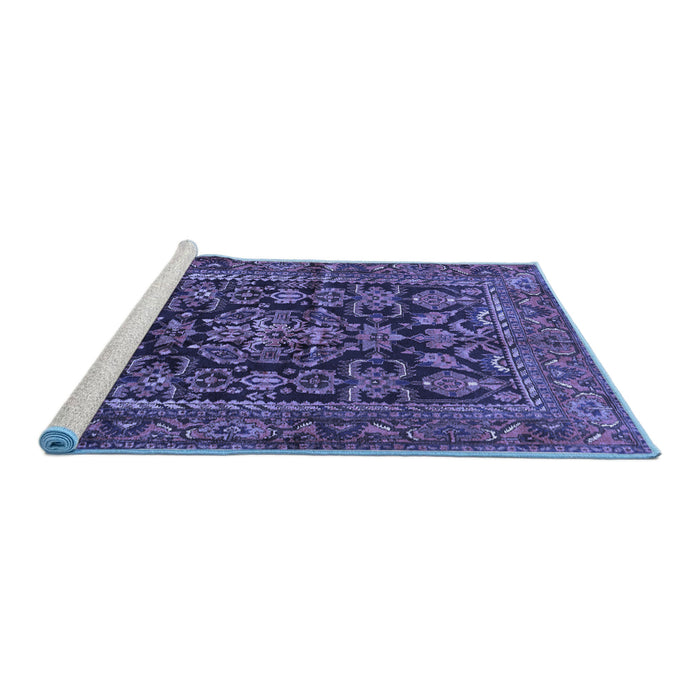 Sideview of Machine Washable Persian Blue Traditional Rug, wshtr610blu