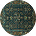 Round Machine Washable Persian Turquoise Traditional Area Rugs, wshtr611turq