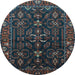 Round Machine Washable Persian Light Blue Traditional Rug, wshtr611lblu