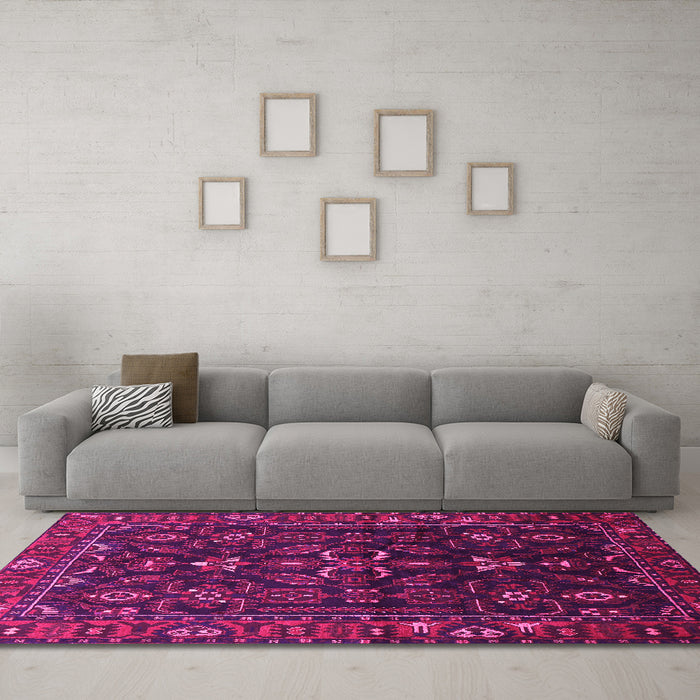 Machine Washable Persian Pink Traditional Rug in a Living Room, wshtr611pnk