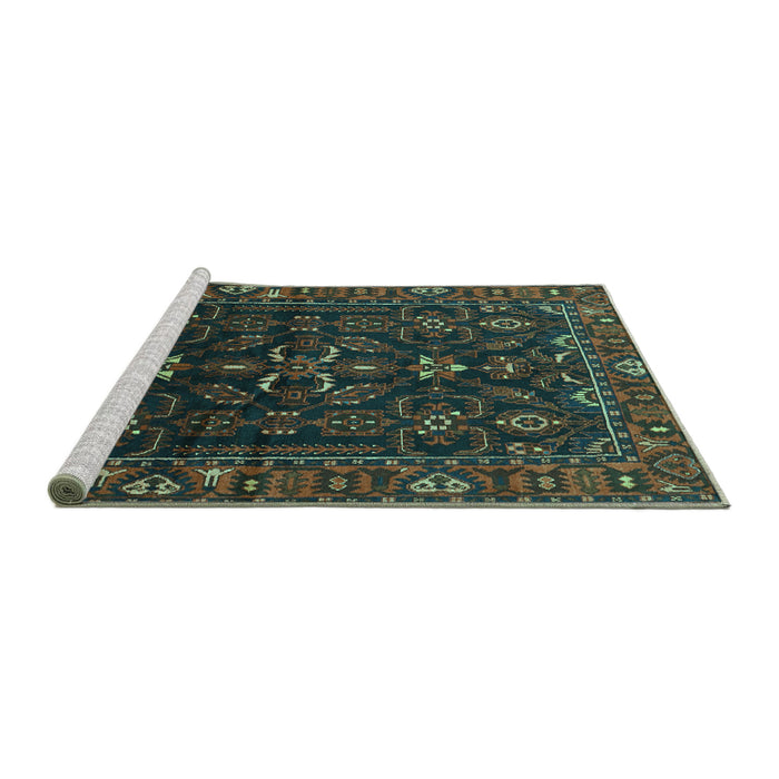 Sideview of Machine Washable Persian Turquoise Traditional Area Rugs, wshtr611turq