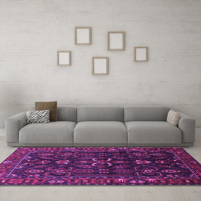 Machine Washable Persian Purple Traditional Area Rugs in a Living Room, wshtr611pur