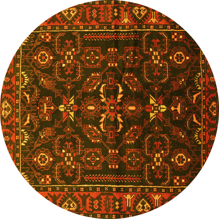 Round Persian Yellow Traditional Rug, tr611yw