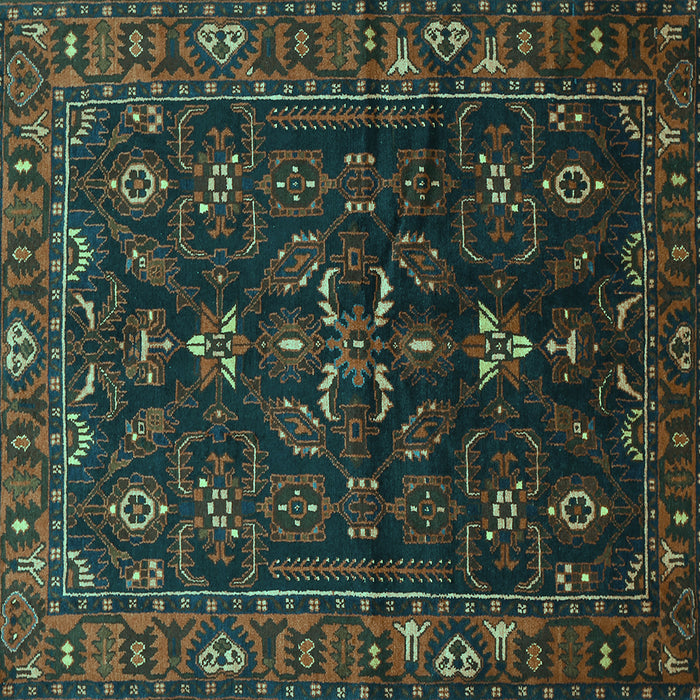 Square Machine Washable Persian Turquoise Traditional Area Rugs, wshtr611turq