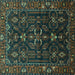 Square Machine Washable Persian Turquoise Traditional Area Rugs, wshtr611turq