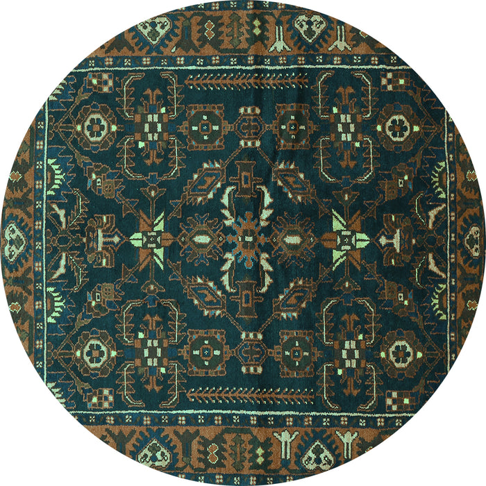 Round Persian Turquoise Traditional Rug, tr611turq